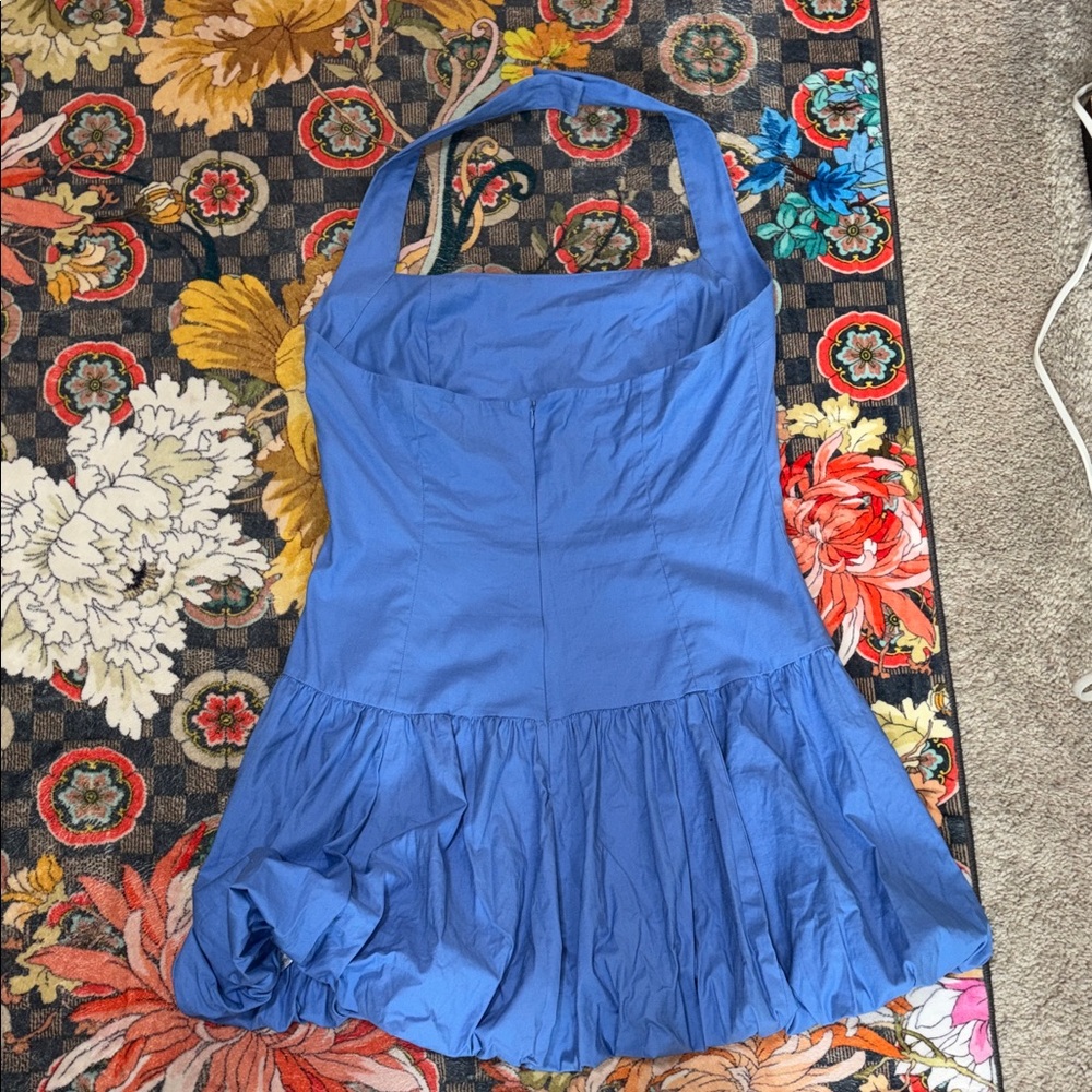 REFORMATION Blue Halter Ruffle Mini Dress - Picture 2 of 6